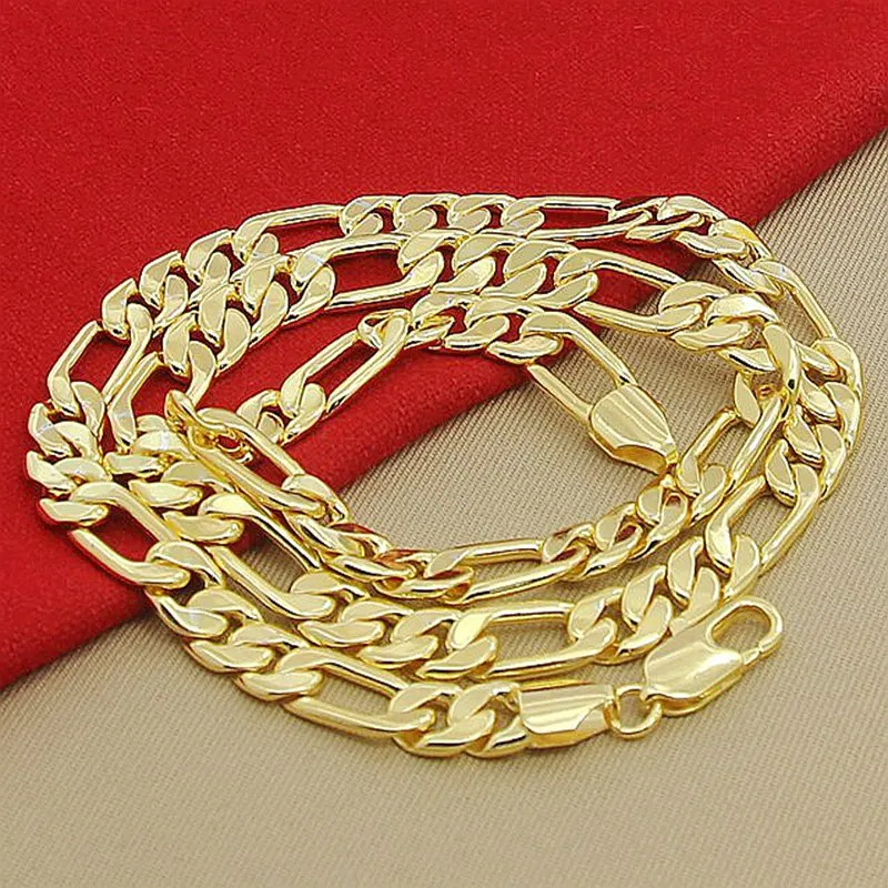 High Quality Men's 8mm 24 inch 60cm Gold Necklace Electroplated Yellow Gold Colored Figaro Chain Necklace Men's Luxury Jewelry
