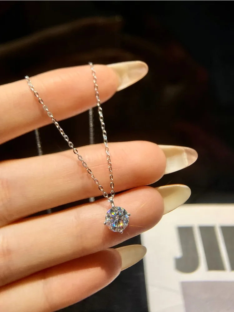Luxury Certified Moissanite Diamond Classic Round Pendant Necklace for Women Chain Anniversary Wedding Jewelry