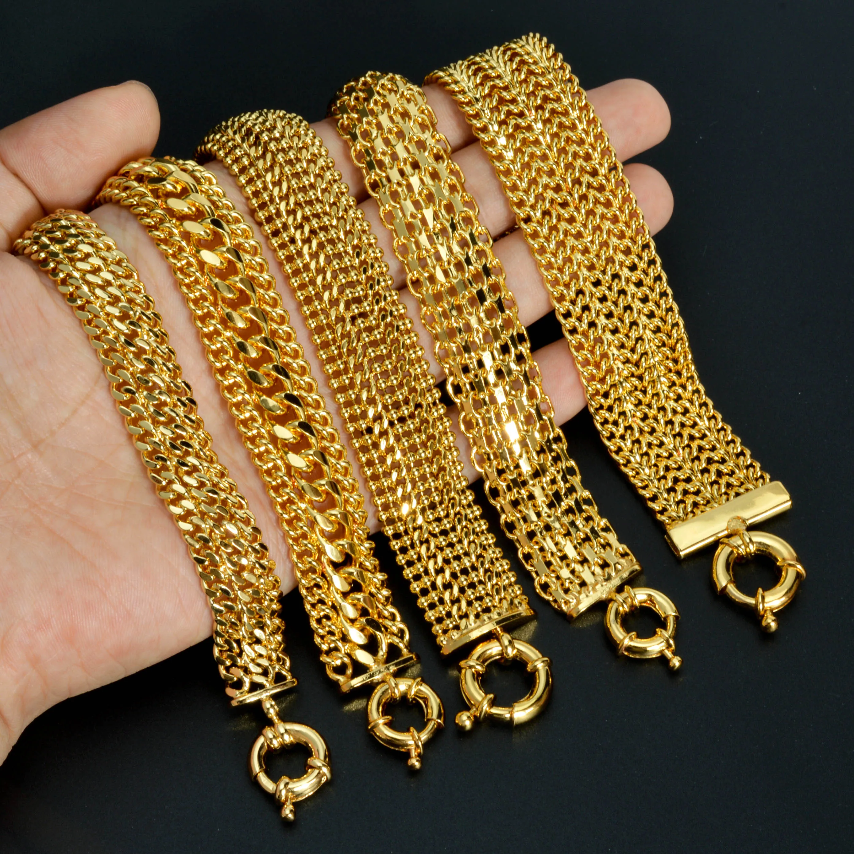 Dubai Copper Link Chain Bracelets for Unisex 18K Gold Plated Wristband Miami Curb Punk Classic Hand Jewellery Party Gift