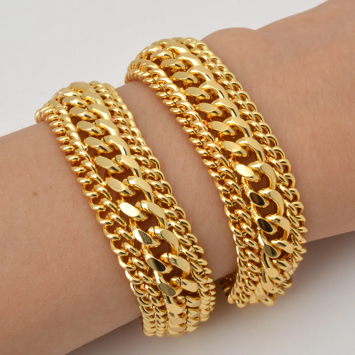 Dubai Copper Link Chain Bracelets for Unisex 18K Gold Plated Wristband Miami Curb Punk Classic Hand Jewellery Party Gift