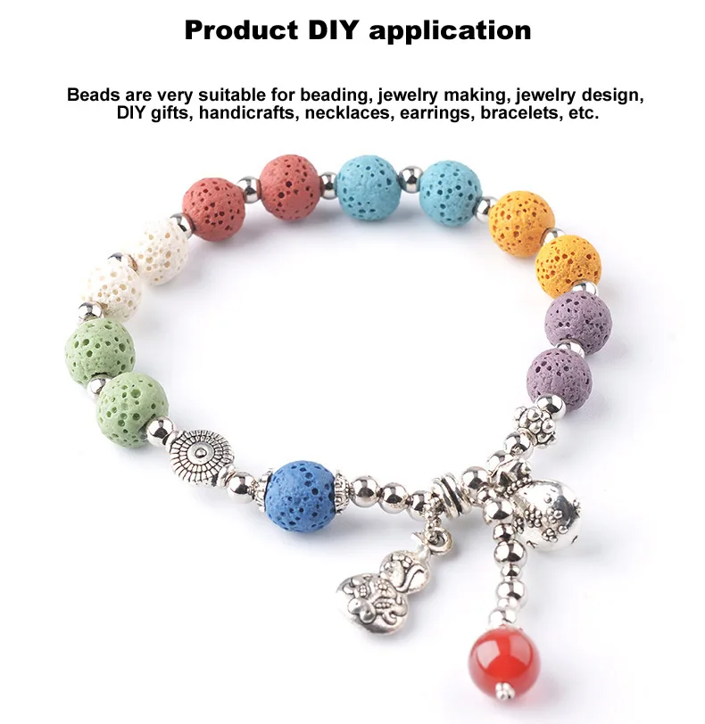 6mm-16mm Colored Volcanic Lava Round Jewelry Blue Lava Loose Energy Treatment Beads Jewelry Making DIY Bracelet Jewelry