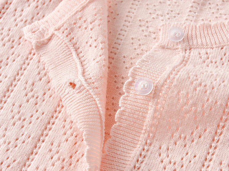 Spring and Autumn Newborn Baby Girl Pure Cotton Sweater Cardigan Hollow Knitted Thin Jacket