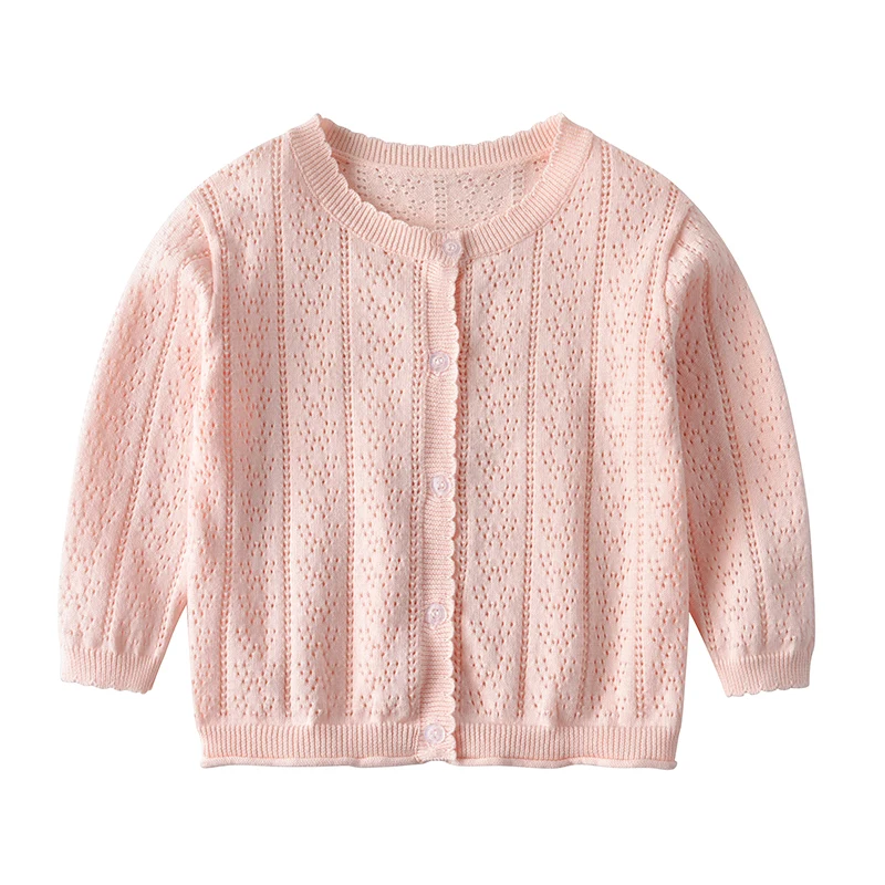 Spring and Autumn Newborn Baby Girl Pure Cotton Sweater Cardigan Hollow Knitted Thin Jacket