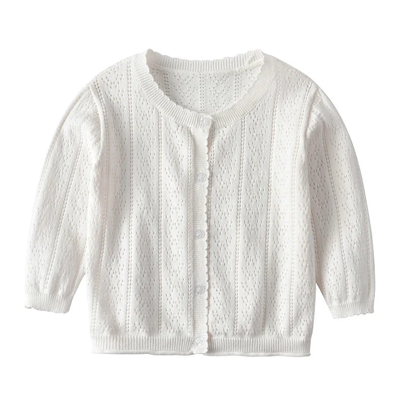 Spring and Autumn Newborn Baby Girl Pure Cotton Sweater Cardigan Hollow Knitted Thin Jacket