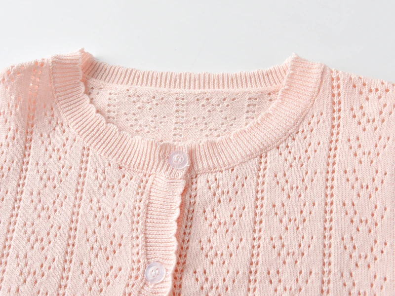 Spring and Autumn Newborn Baby Girl Pure Cotton Sweater Cardigan Hollow Knitted Thin Jacket