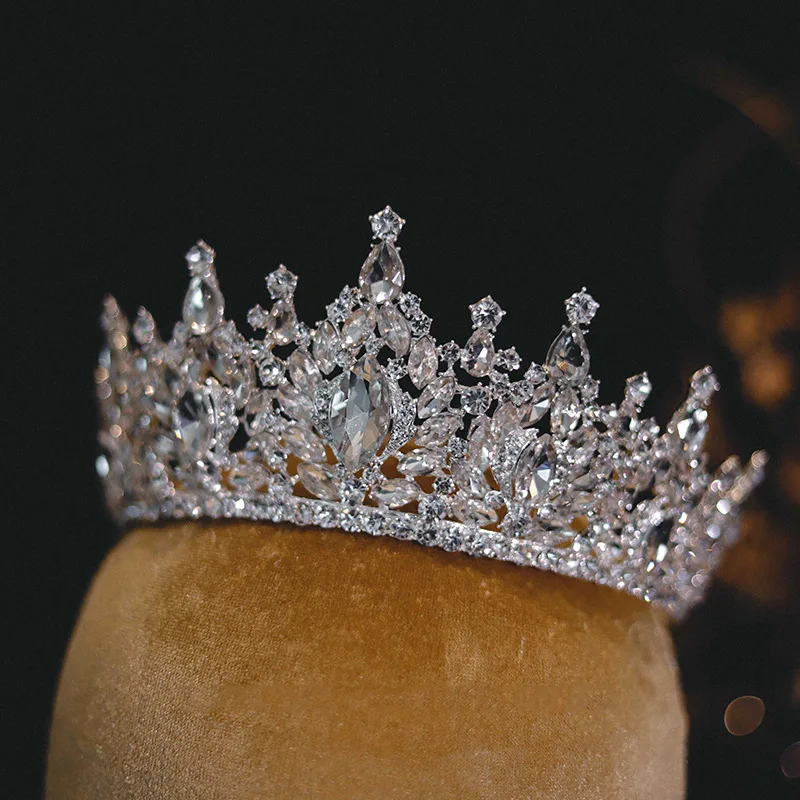 DIEZI Korean Luxury Queen Water Drop Silver Color Tiara Crown For Bridal Women Girls Wedding Princess Party Hair Dress Jewelry