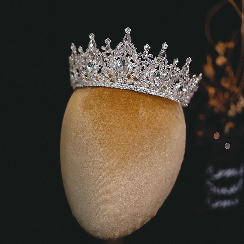 DIEZI Korean Luxury Queen Water Drop Silver Color Tiara Crown For Bridal Women Girls Wedding Princess Party Hair Dress Jewelry