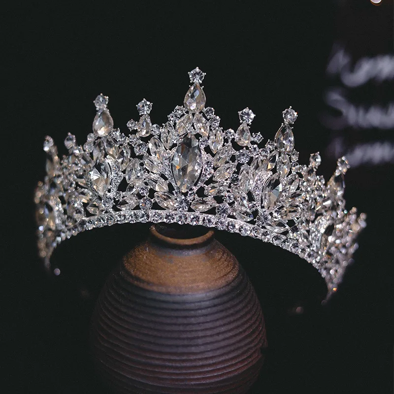 DIEZI Korean Luxury Queen Water Drop Silver Color Tiara Crown For Bridal Women Girls Wedding Princess Party Hair Dress Jewelry