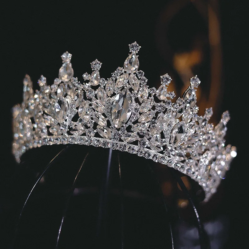 DIEZI Korean Luxury Queen Water Drop Silver Color Tiara Crown For Bridal Women Girls Wedding Princess Party Hair Dress Jewelry