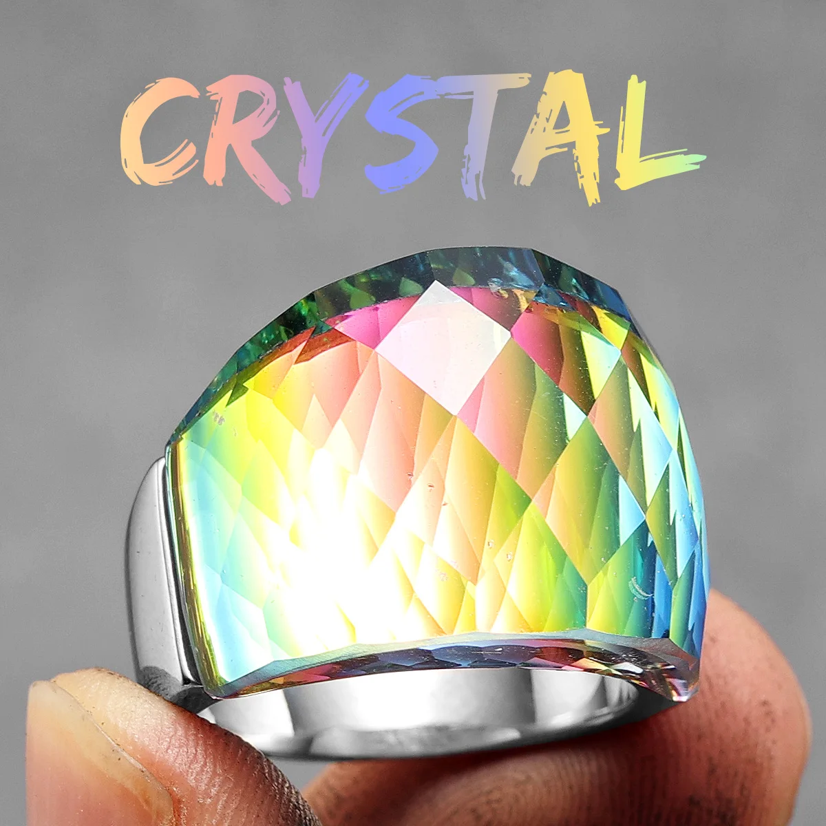 Multicolor Luxury Glass Crystal Men Rings Stainless Steel Women Jewelry Punk Rock Cool Stuff Fashion Accessories Gift Wholesale