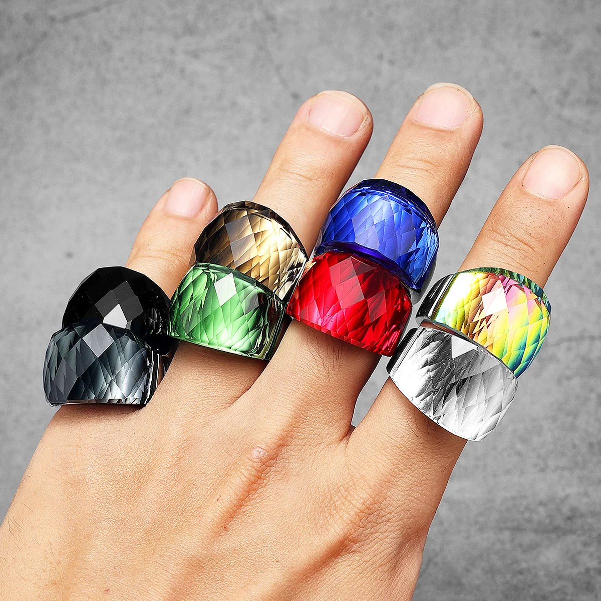 Multicolor Luxury Glass Crystal Men Rings Stainless Steel Women Jewelry Punk Rock Cool Stuff Fashion Accessories Gift Wholesale