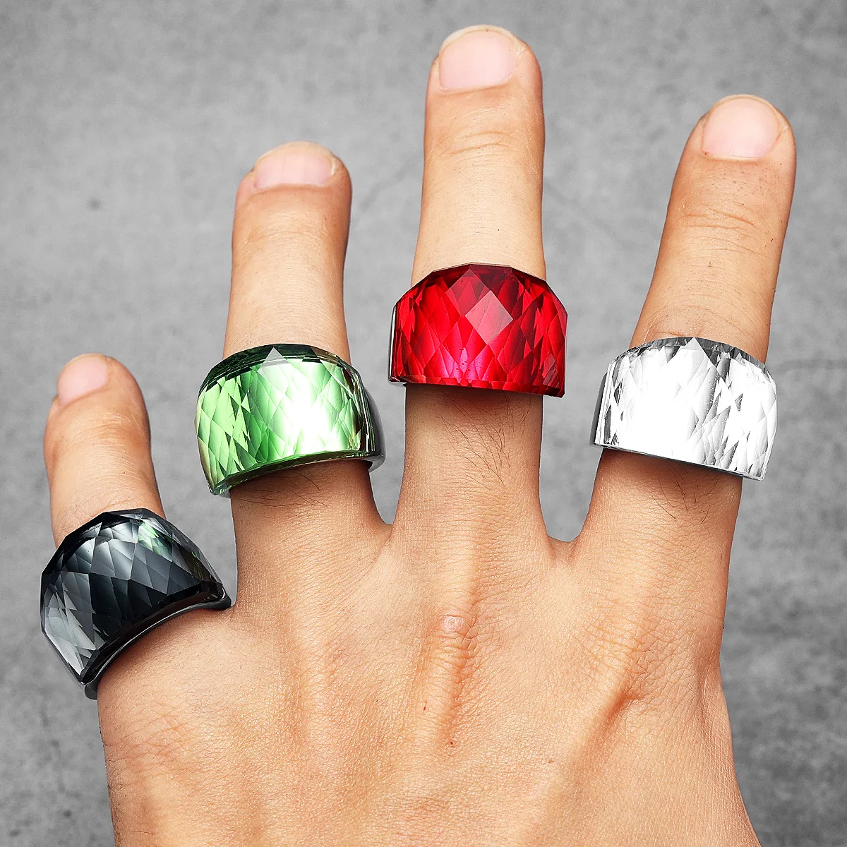 Multicolor Luxury Glass Crystal Men Rings Stainless Steel Women Jewelry Punk Rock Cool Stuff Fashion Accessories Gift Wholesale