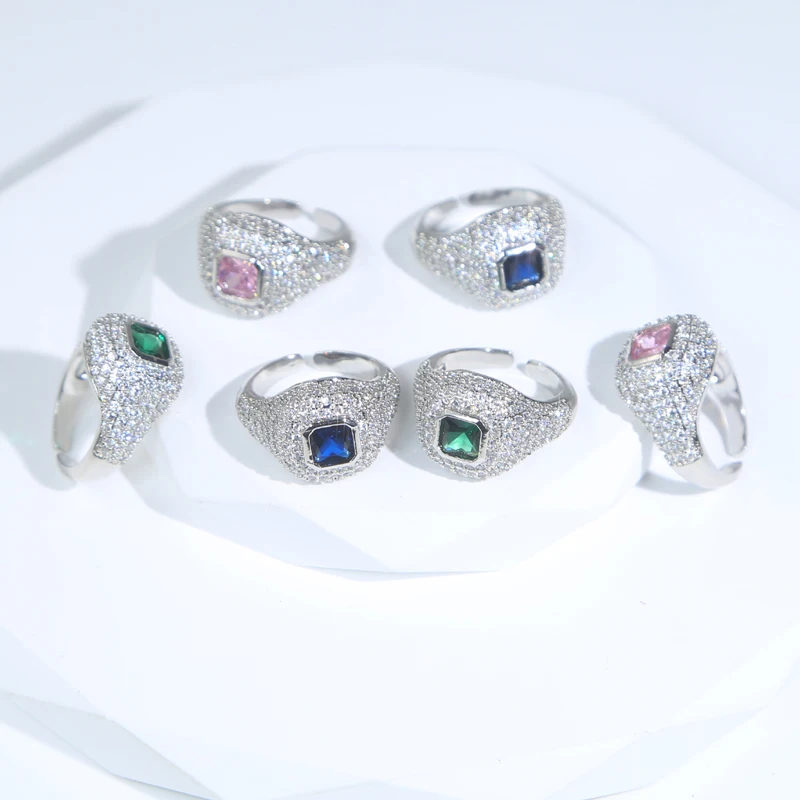 Open Adjusted #4 Little Pinky Finger Women Ring Micro Pave 5A CZ Iced Out Bling Fashion Geometric Jewelry