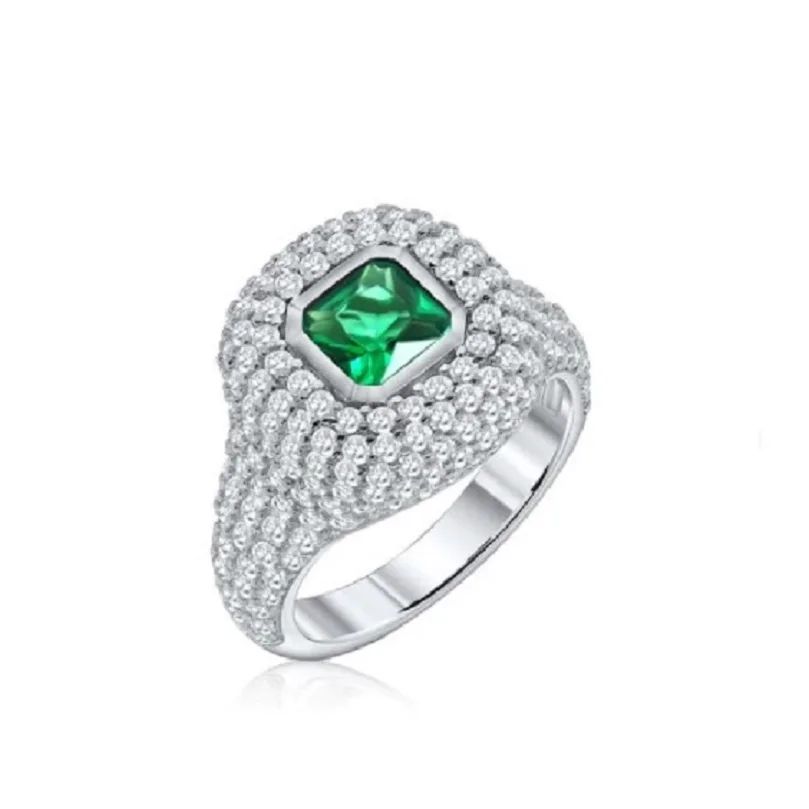 Open Adjusted #4 Little Pinky Finger Women Ring Micro Pave 5A CZ Iced Out Bling Fashion Geometric Jewelry