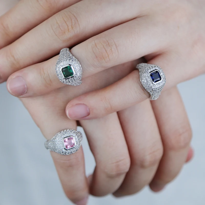 Open Adjusted #4 Little Pinky Finger Women Ring Micro Pave 5A CZ Iced Out Bling Fashion Geometric Jewelry