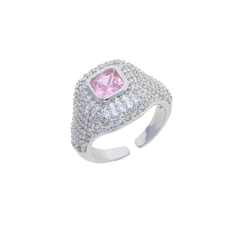 Open Adjusted #4 Little Pinky Finger Women Ring Micro Pave 5A CZ Iced Out Bling Fashion Geometric Jewelry