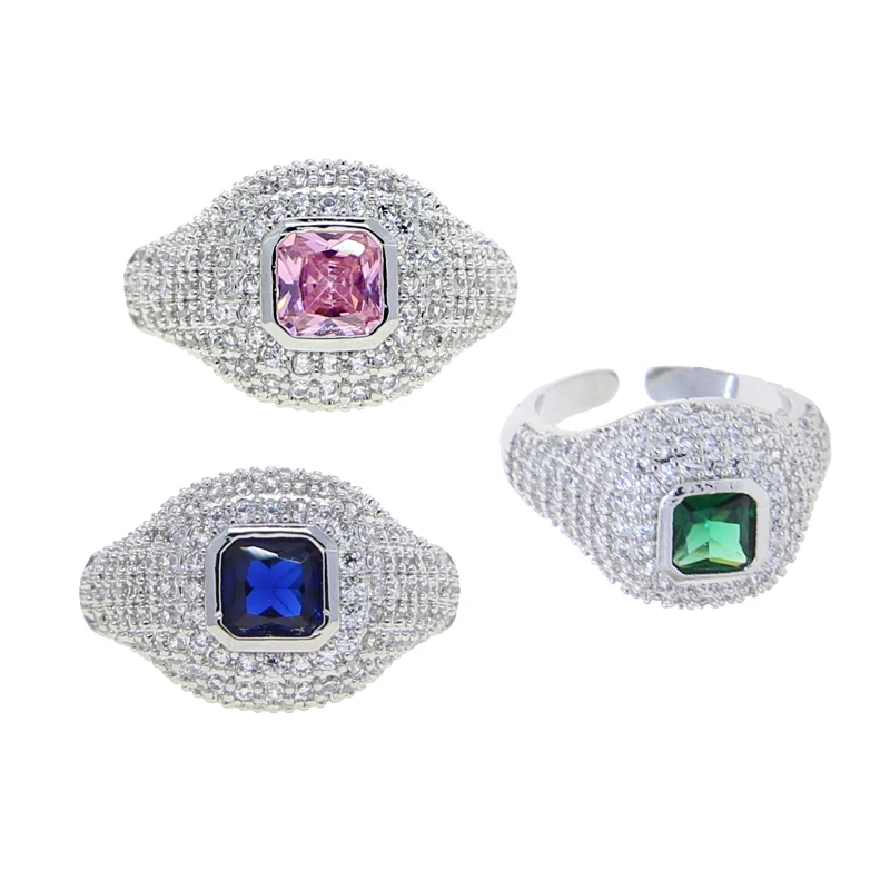 Open Adjusted #4 Little Pinky Finger Women Ring Micro Pave 5A CZ Iced Out Bling Fashion Geometric Jewelry