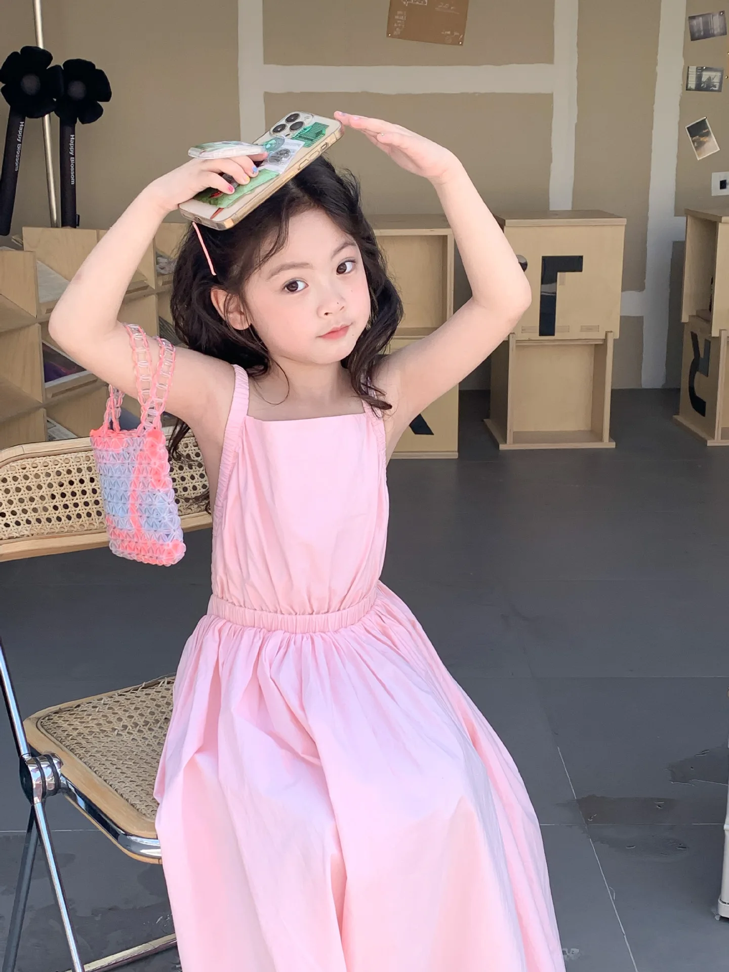 Children Clothing Girls Dress Holiday Style 2023 Summer Girls Backless Temperament Sweet Suspender Princess Long Casual Dress