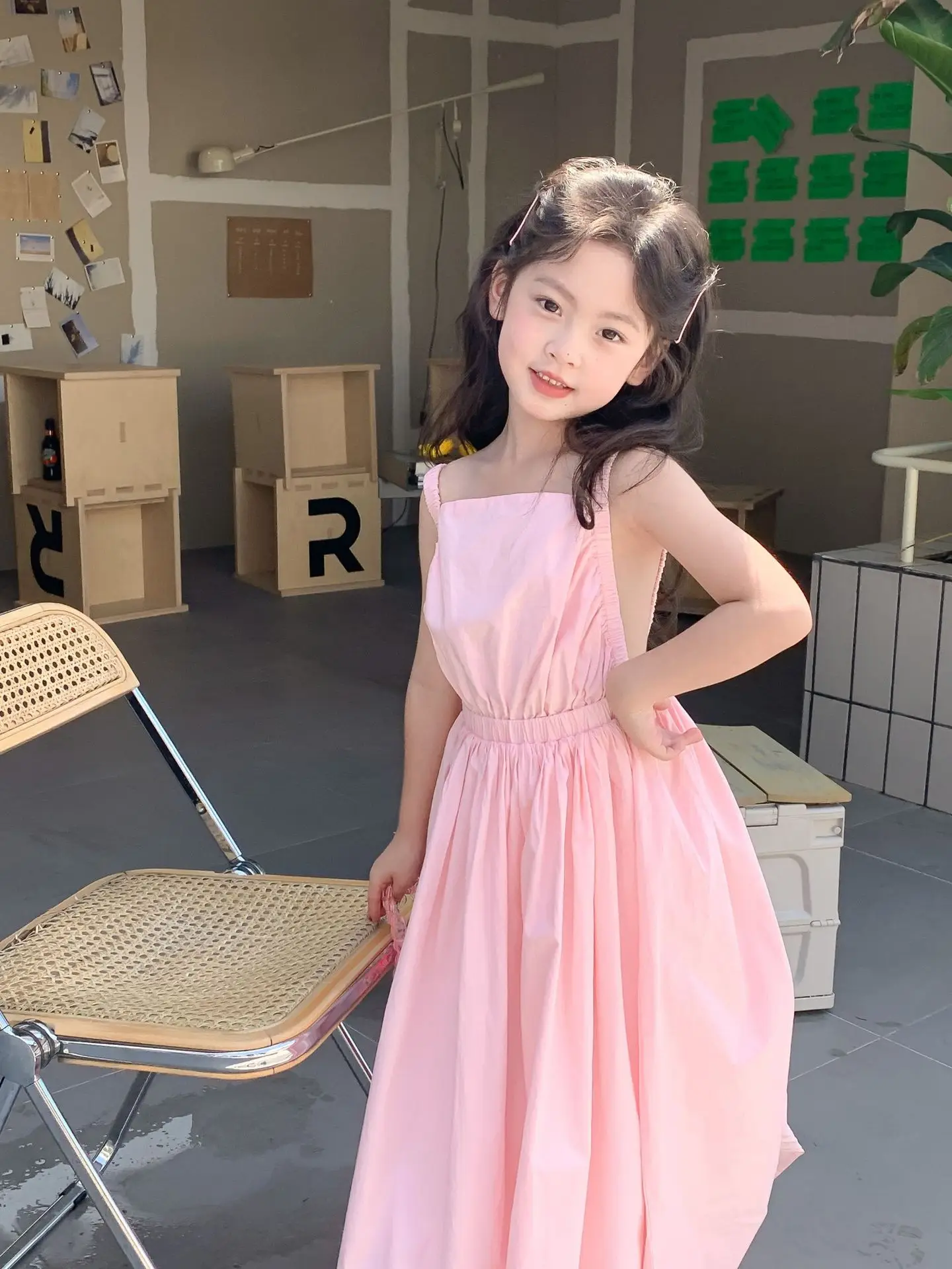 Children Clothing Girls Dress Holiday Style 2023 Summer Girls Backless Temperament Sweet Suspender Princess Long Casual Dress