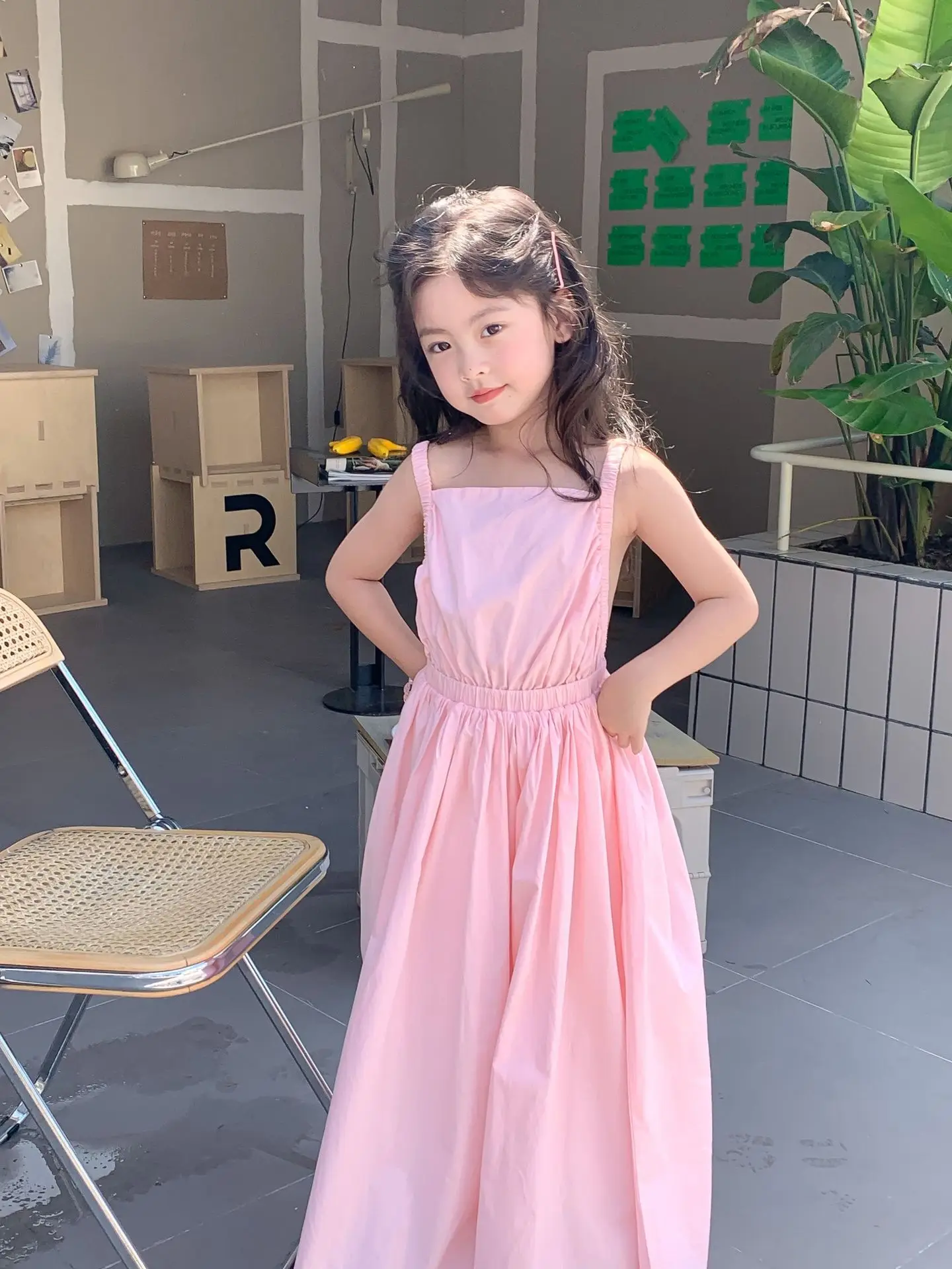 Children Clothing Girls Dress Holiday Style 2023 Summer Girls Backless Temperament Sweet Suspender Princess Long Casual Dress