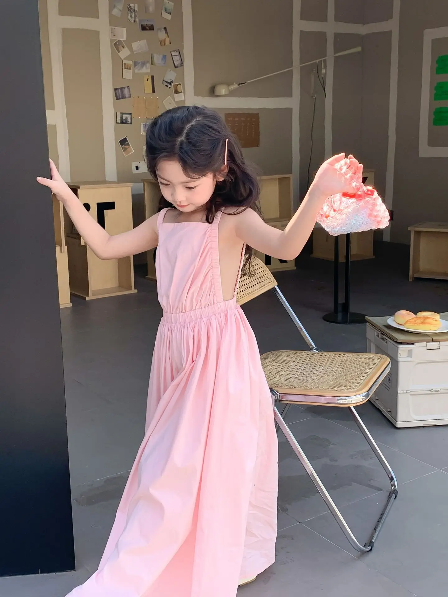 Children Clothing Girls Dress Holiday Style 2023 Summer Girls Backless Temperament Sweet Suspender Princess Long Casual Dress
