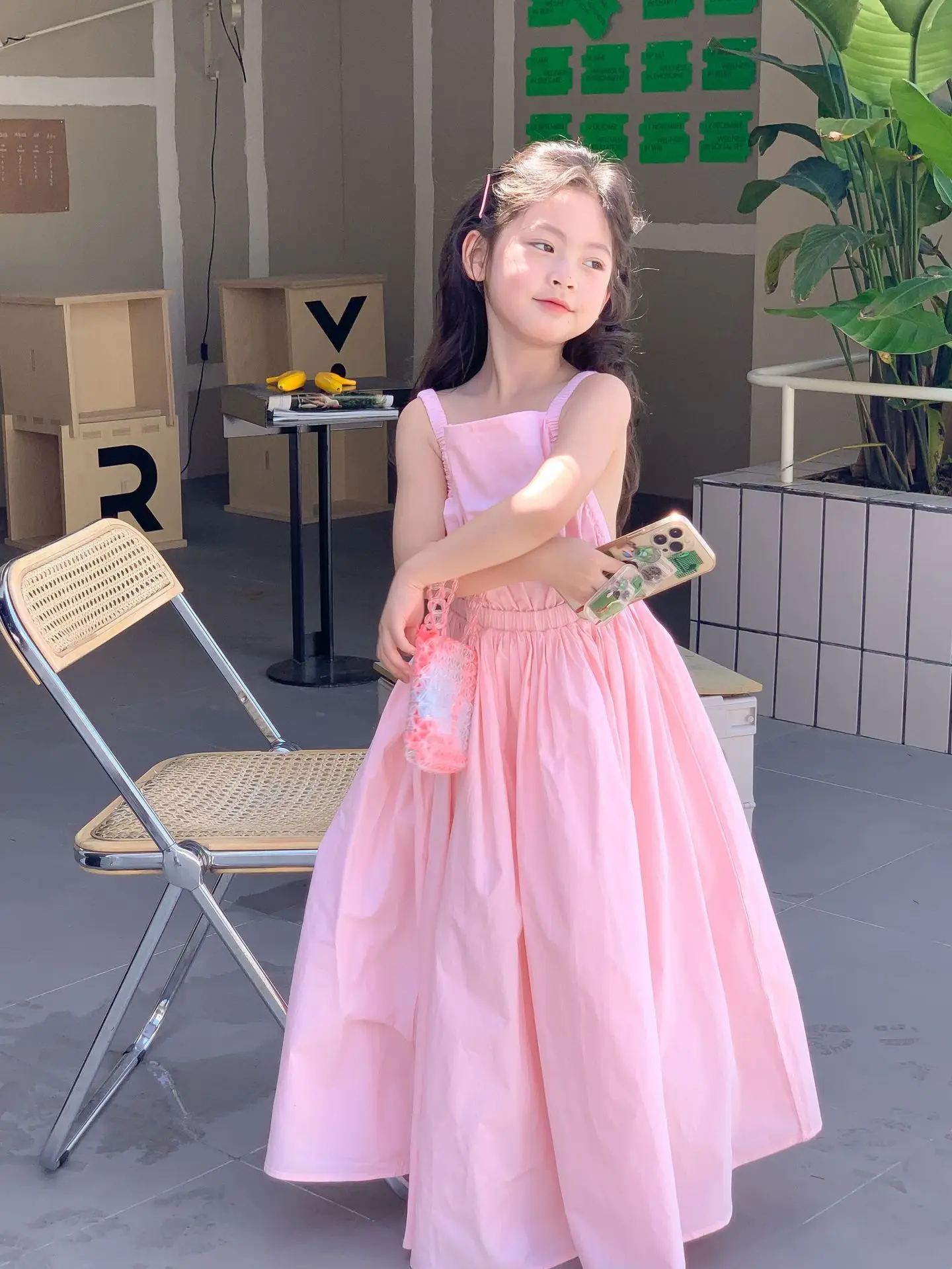 Children Clothing Girls Dress Holiday Style 2023 Summer Girls Backless Temperament Sweet Suspender Princess Long Casual Dress