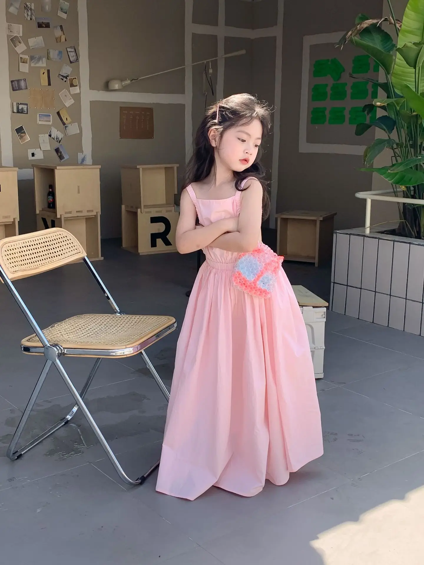 Children Clothing Girls Dress Holiday Style 2023 Summer Girls Backless Temperament Sweet Suspender Princess Long Casual Dress