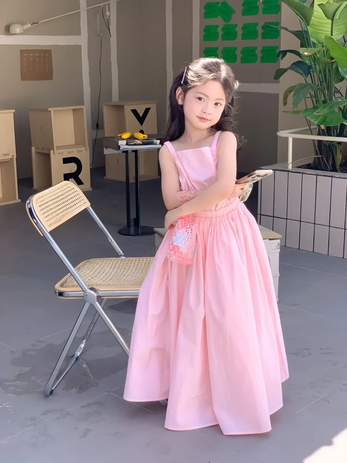 Children Clothing Girls Dress Holiday Style 2023 Summer Girls Backless Temperament Sweet Suspender Princess Long Casual Dress