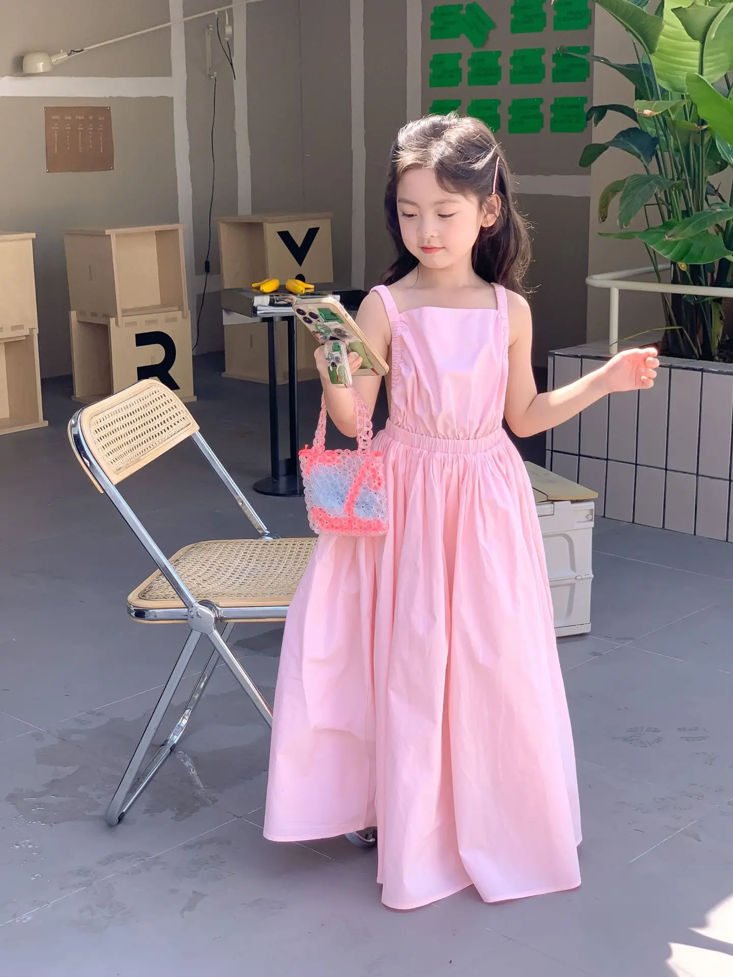 Children Clothing Girls Dress Holiday Style 2023 Summer Girls Backless Temperament Sweet Suspender Princess Long Casual Dress