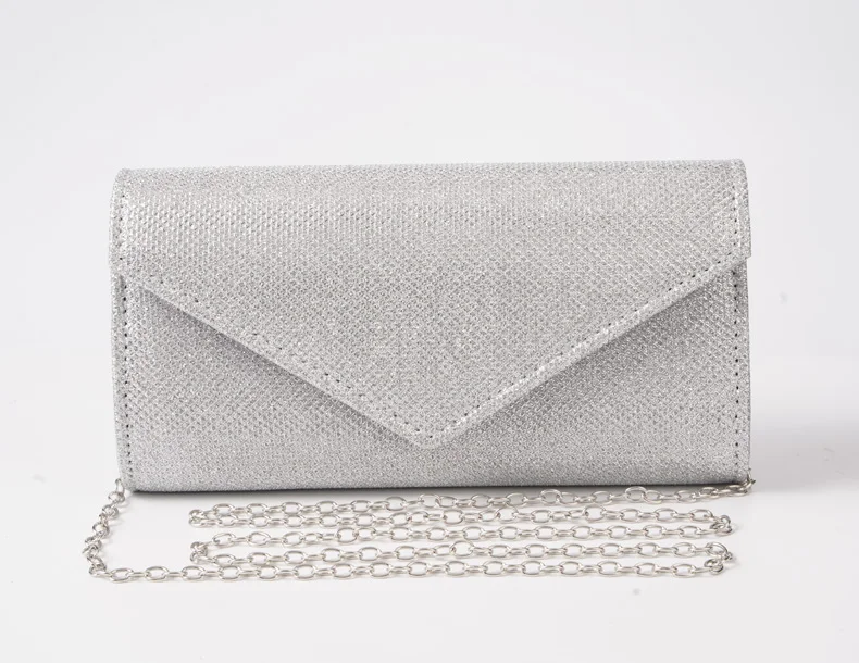Women Envelope Evening Bag Glitter Ladies Chain Shoulder Bags Shiny Silver Long Purse Female Wedding Party Clutches Mini Handbag
