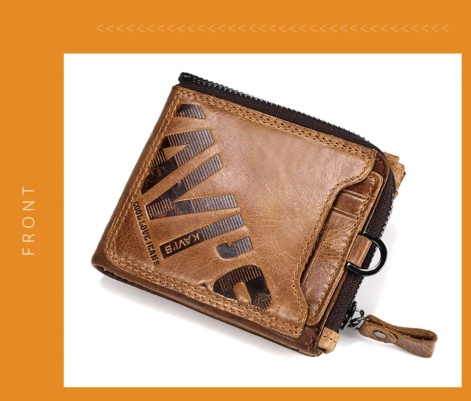 KAVIS Crazy Horse Leather Men Wallets Vintage Cowboy Travel Wallet Card Holder Fashion Coin Purse for Women with Extenal Cardbag