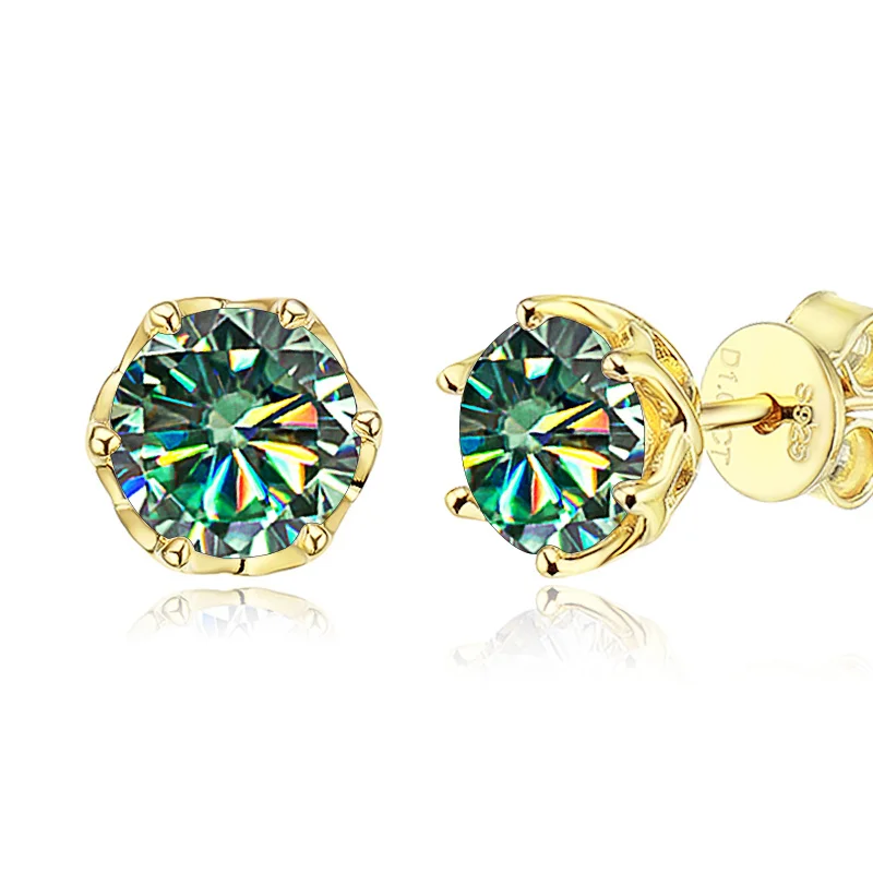 Butterflykiss S925 Sterling Silver Gold Plated D Color Moissanite Stud Earrings For Women Top Quality Sparkling Wedding Jewelry