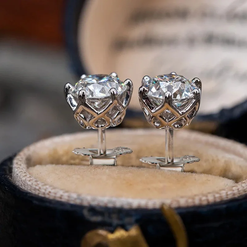 Butterflykiss S925 Sterling Silver Gold Plated D Color Moissanite Stud Earrings For Women Top Quality Sparkling Wedding Jewelry
