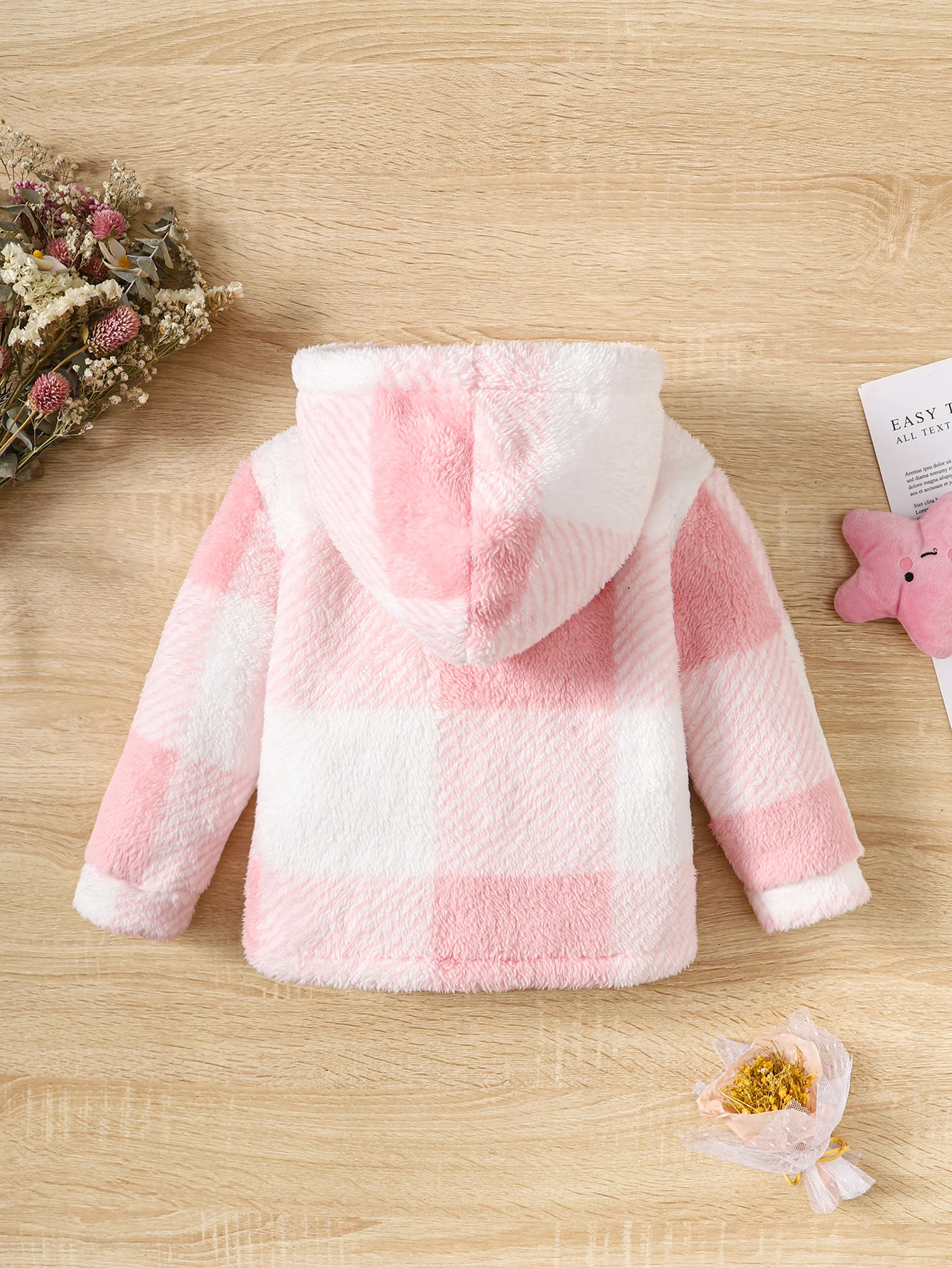 2-8 Years Kids Girl Plush Overcoat Long Sleeves Lapel Zippered Coat for Winter Outdoor Wear Fashion Color Blocking Warm Top