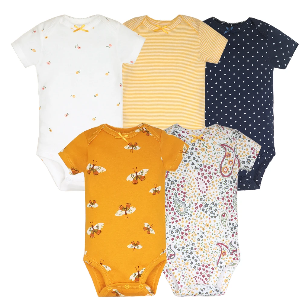 5PCS/Lot Newborn 100% Cotton Baby Boy Girl Clothes Short Sleeve Soft Baby Bodysuits Infant Bebe Clothing Baby Shower Gifts