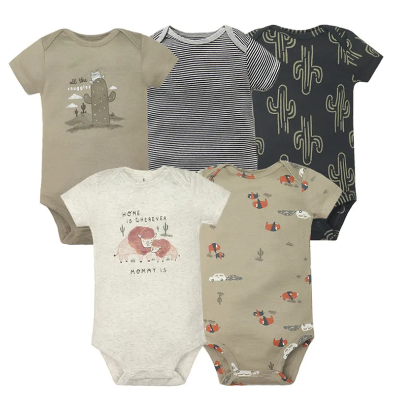 5PCS/Lot Newborn 100% Cotton Baby Boy Girl Clothes Short Sleeve Soft Baby Bodysuits Infant Bebe Clothing Baby Shower Gifts