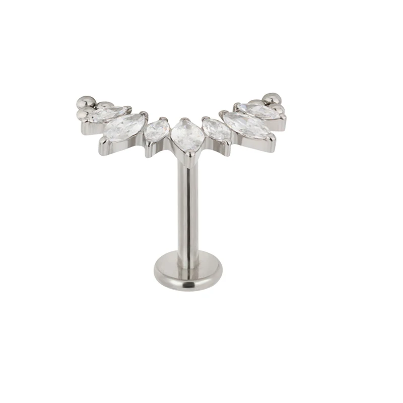ASTM F136 Titanium PIERC 7 CZ Marquise With Tri-bead Cluster Threaded Top Ear Cartilage Earrings Lip Ring Stud Piercing Jewelry