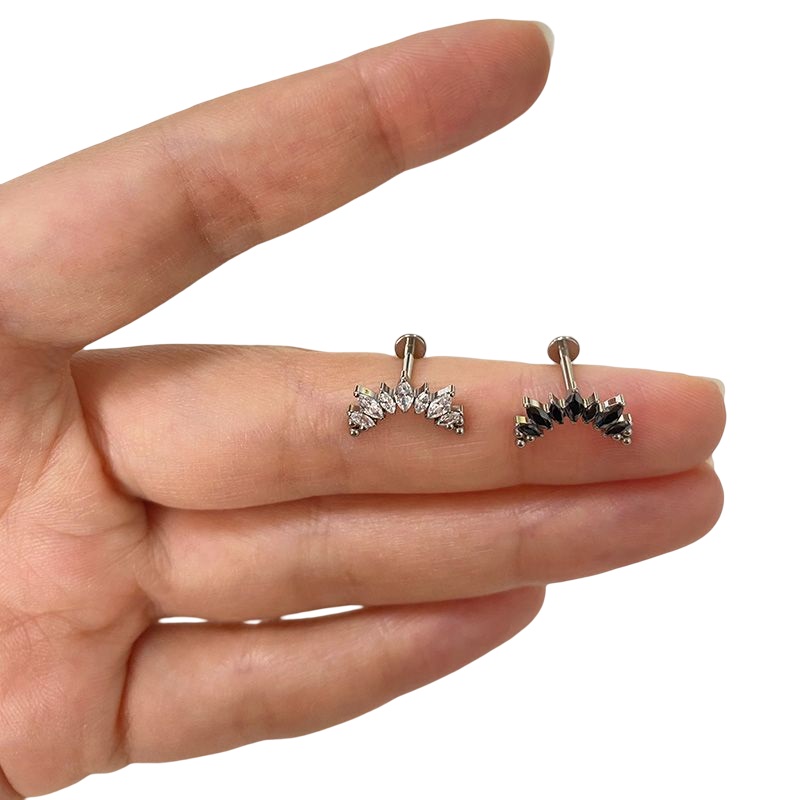 ASTM F136 Titanium PIERC 7 CZ Marquise With Tri-bead Cluster Threaded Top Ear Cartilage Earrings Lip Ring Stud Piercing Jewelry