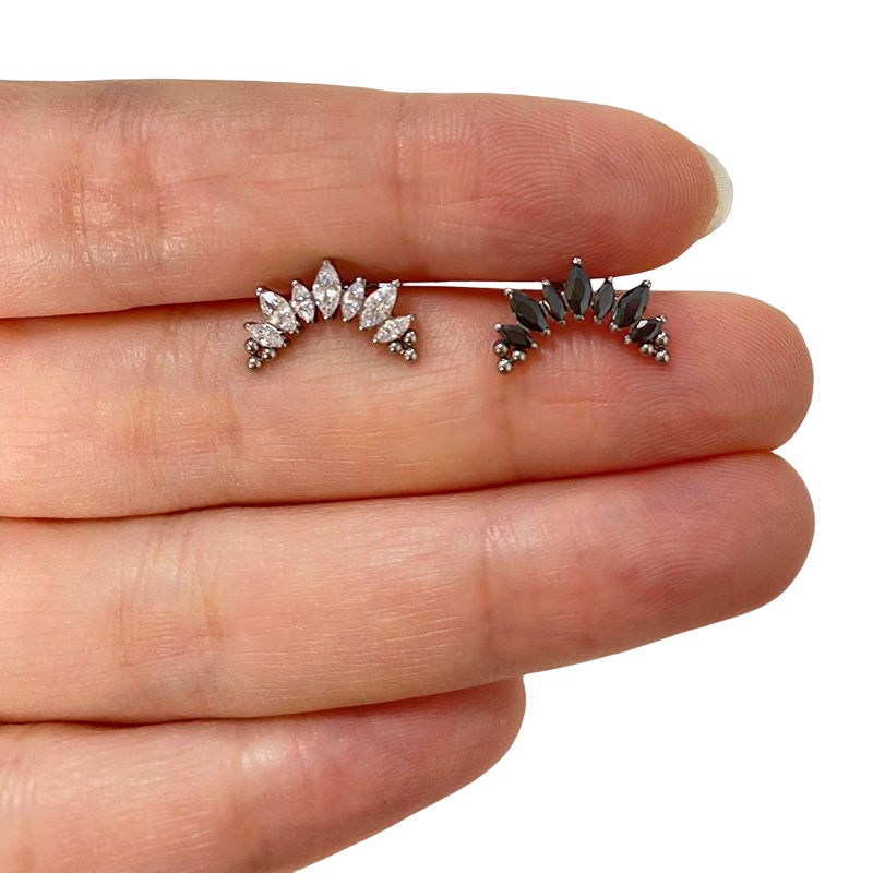 ASTM F136 Titanium PIERC 7 CZ Marquise With Tri-bead Cluster Threaded Top Ear Cartilage Earrings Lip Ring Stud Piercing Jewelry