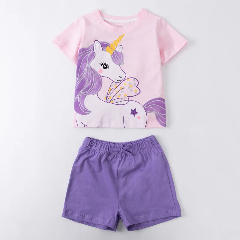 Little maven Summer Costume for Girl Suits Animal Unicorn Prints Cotton Kids Girls Clothes Set Children Boutique Outfits