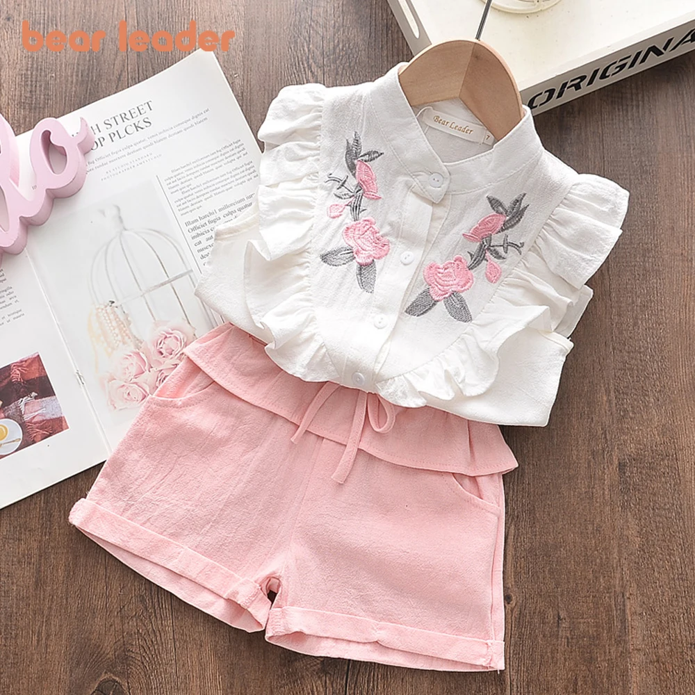Bear Leader Girls' Clothing Set 2025 Summer New Casual Children's Embroidered Sleeveless Shirt+Shorts Set Girls' Baby Clothing