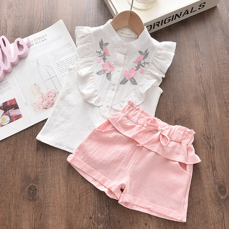 Bear Leader Girls' Clothing Set 2025 Summer New Casual Children's Embroidered Sleeveless Shirt+Shorts Set Girls' Baby Clothing