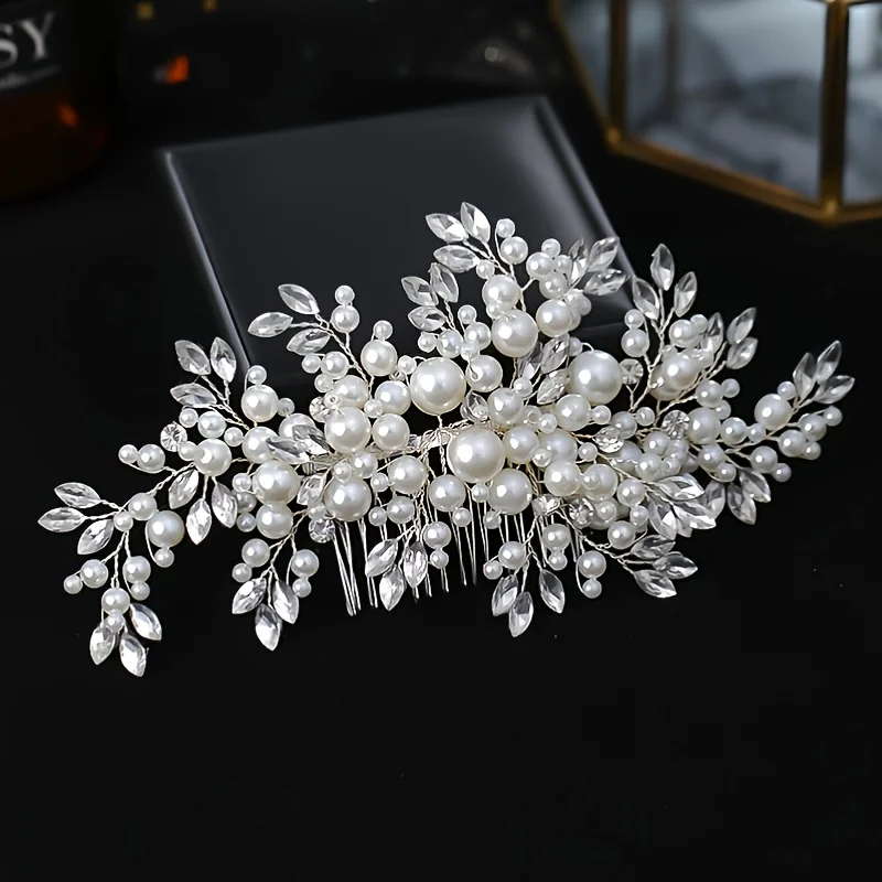 Luxurious Pearl Hair Comb Headband Rhinestone Pearl Hair Accessories For Women Wedding Accessories Tiara Headpiece