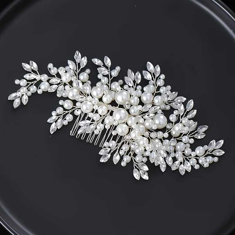 Luxurious Pearl Hair Comb Headband Rhinestone Pearl Hair Accessories For Women Wedding Accessories Tiara Headpiece