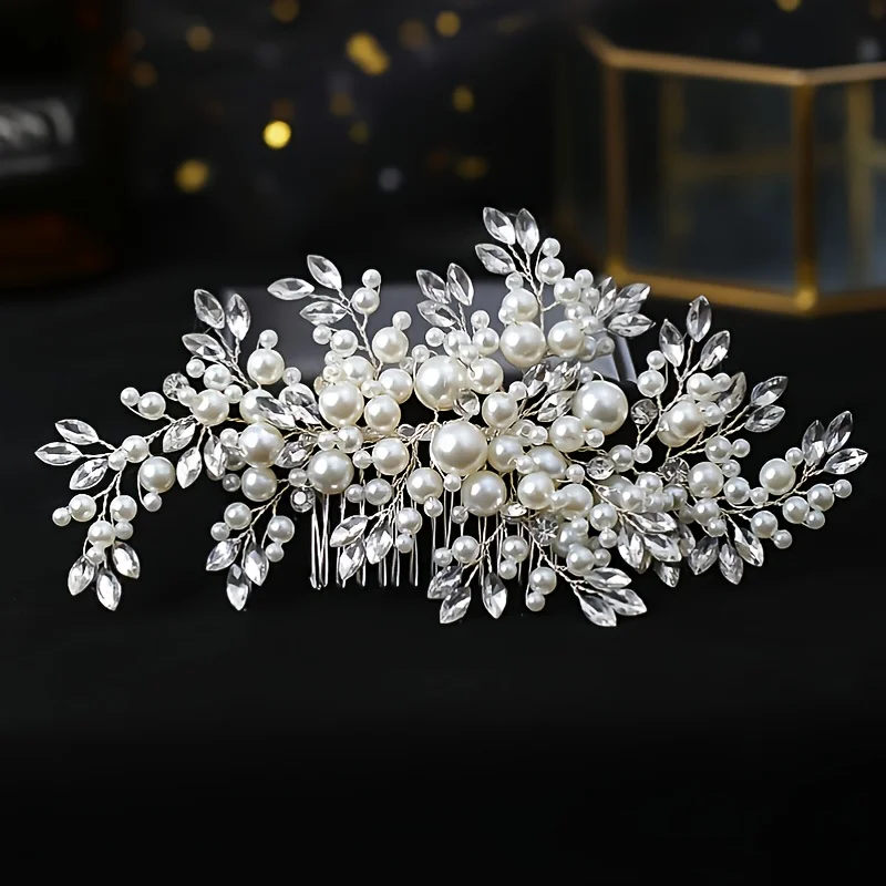 Luxurious Pearl Hair Comb Headband Rhinestone Pearl Hair Accessories For Women Wedding Accessories Tiara Headpiece