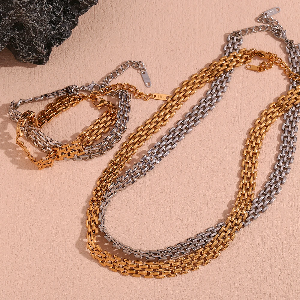E.B.belle New Watch Strap Chain Bracelet Necklace 18K Gold Plated Jewelry 316L Stainless Steel Bracelet for Women Accessories