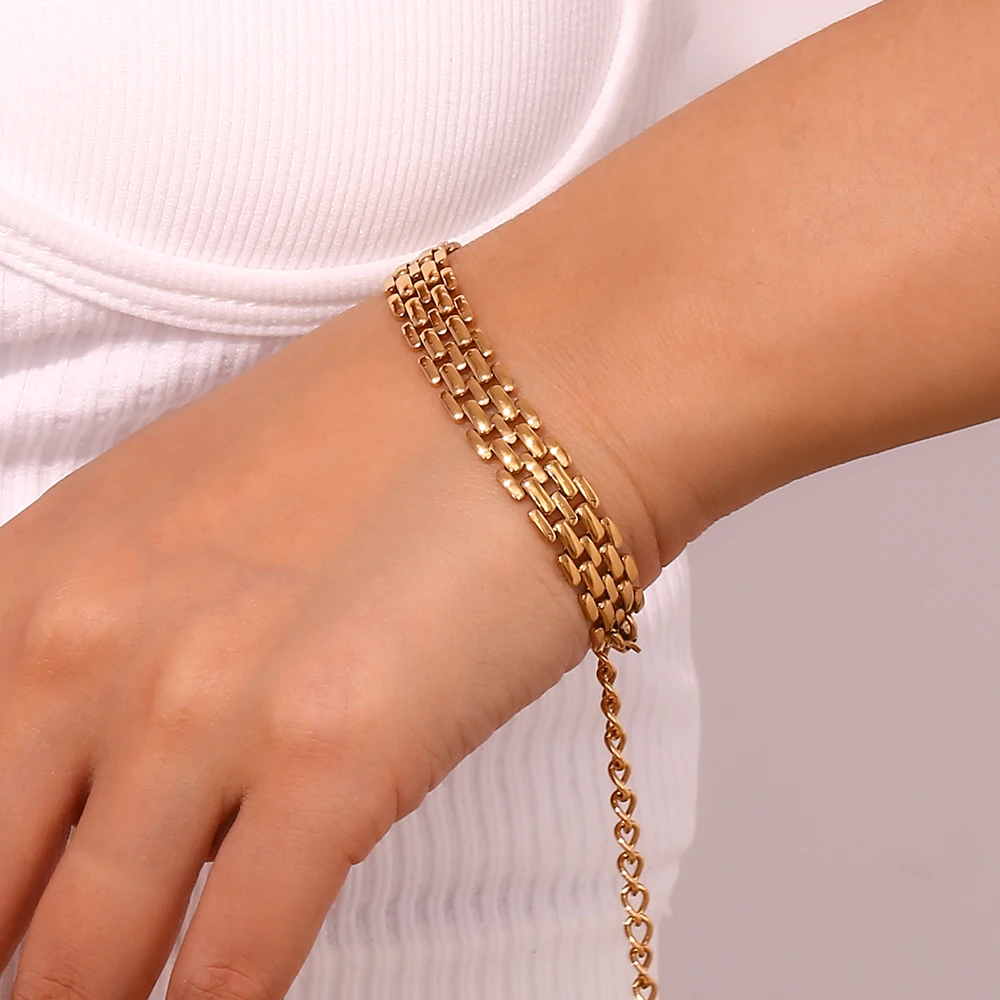 E.B.belle New Watch Strap Chain Bracelet Necklace 18K Gold Plated Jewelry 316L Stainless Steel Bracelet for Women Accessories