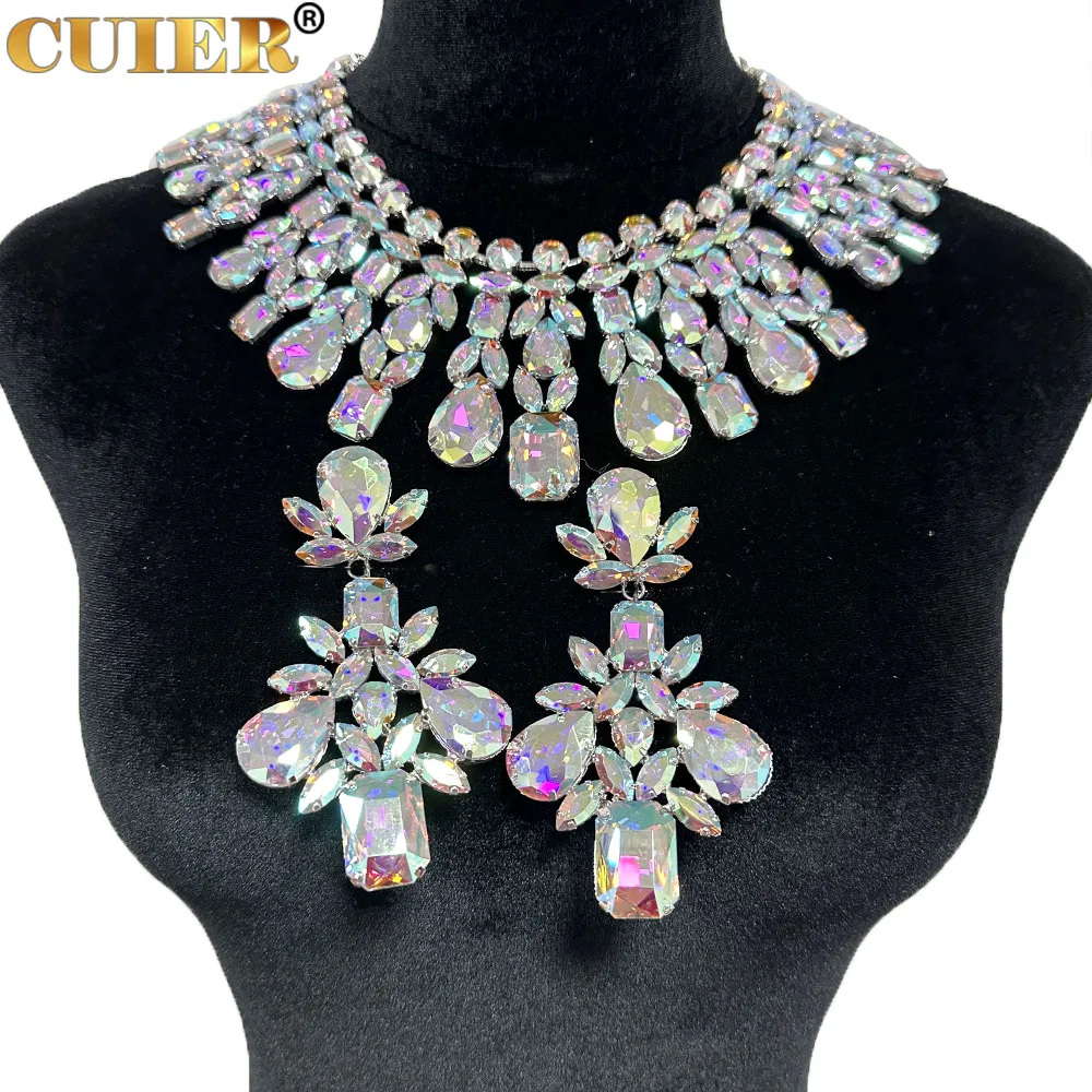 CuiEr 40cm Length SS28 Rhinestones Chain Tassel Stunning Crystal AB Lrregular Necklace for Women Choker Jewelry Glass Wedding