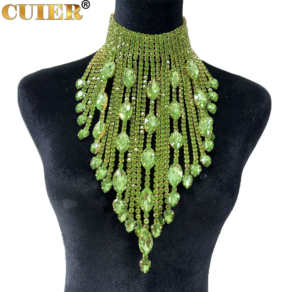 CuiEr 40cm Length SS28 Rhinestones Chain Tassel Stunning Crystal AB Lrregular Necklace for Women Choker Jewelry Glass Wedding