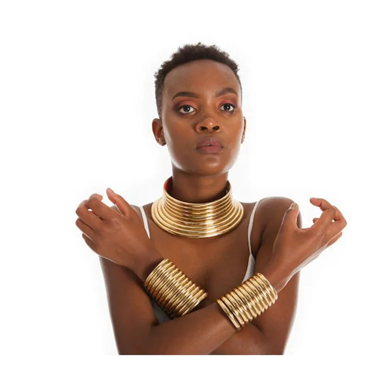 UDDEIN Vintage Statement Choker Necklace & Pendant Gold Color Leather African Jewelry For Women Torques Collar Maxi Necklace Set
